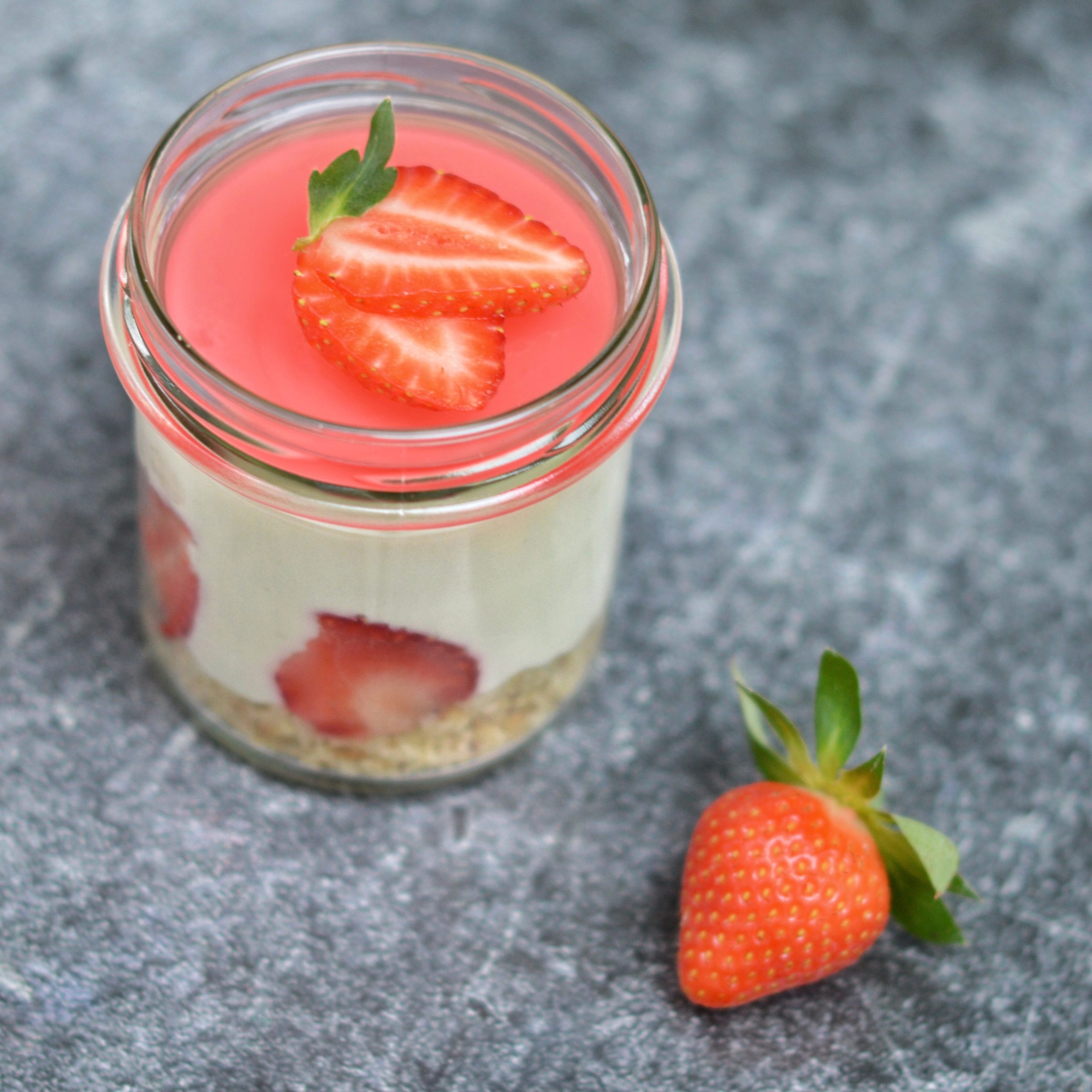 Vanilla-Strawberry Cheesecake in a jar